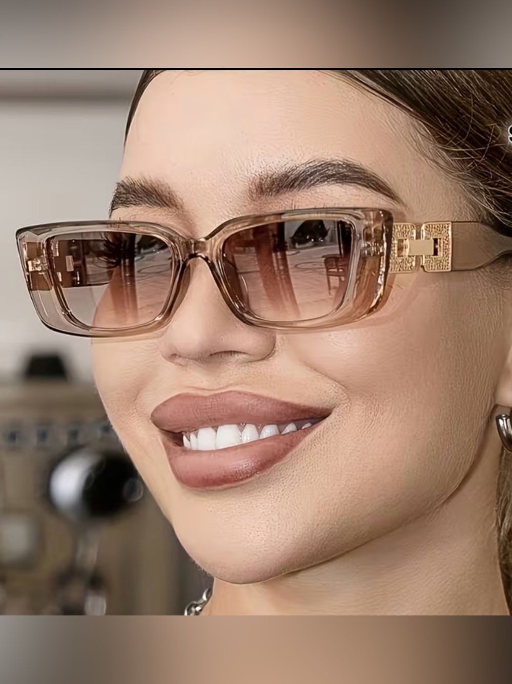 Brown Tinted Rectangular Women's Sunglasses